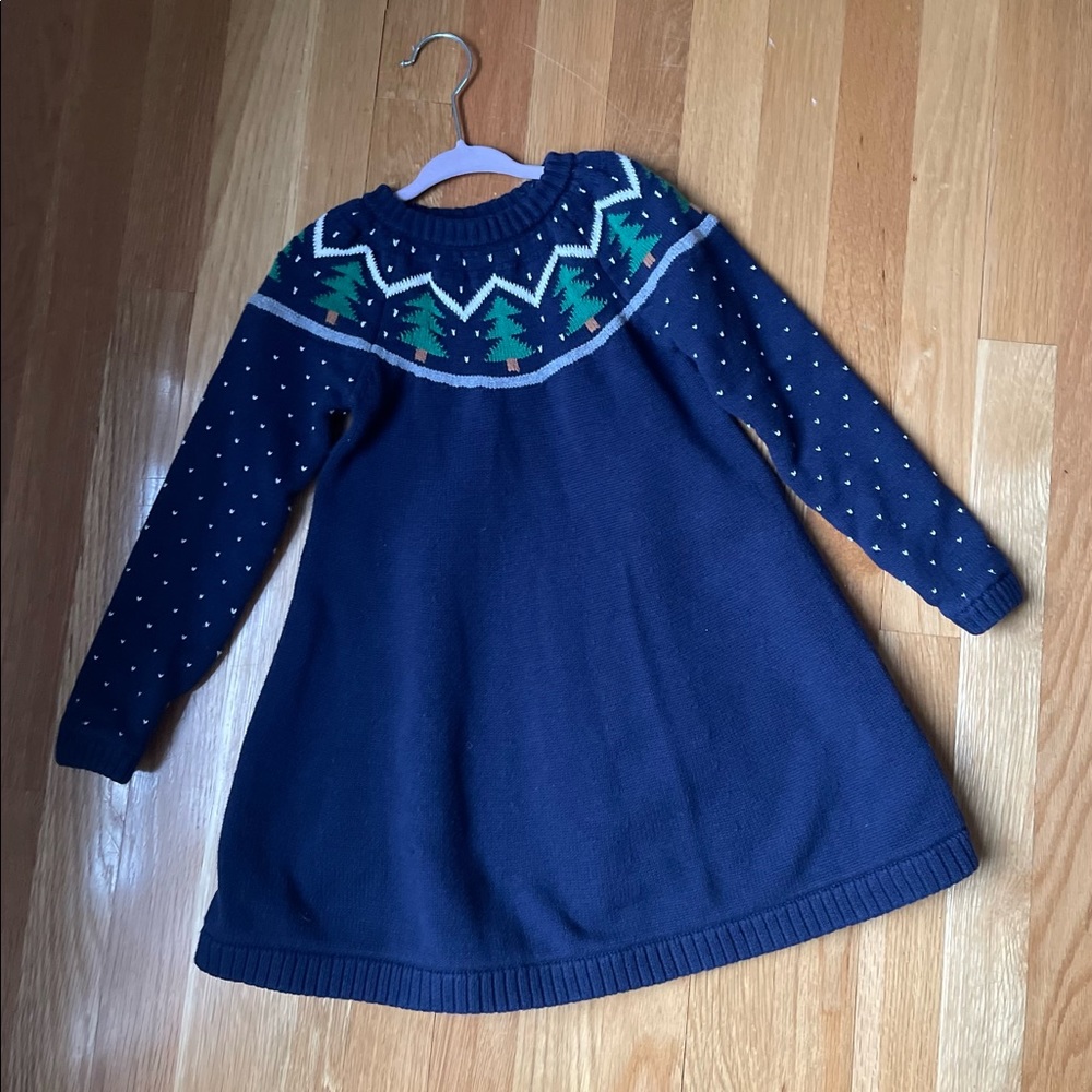 Girls size 110/5 Hanna Andersson holiday Christmas tree sweater dress